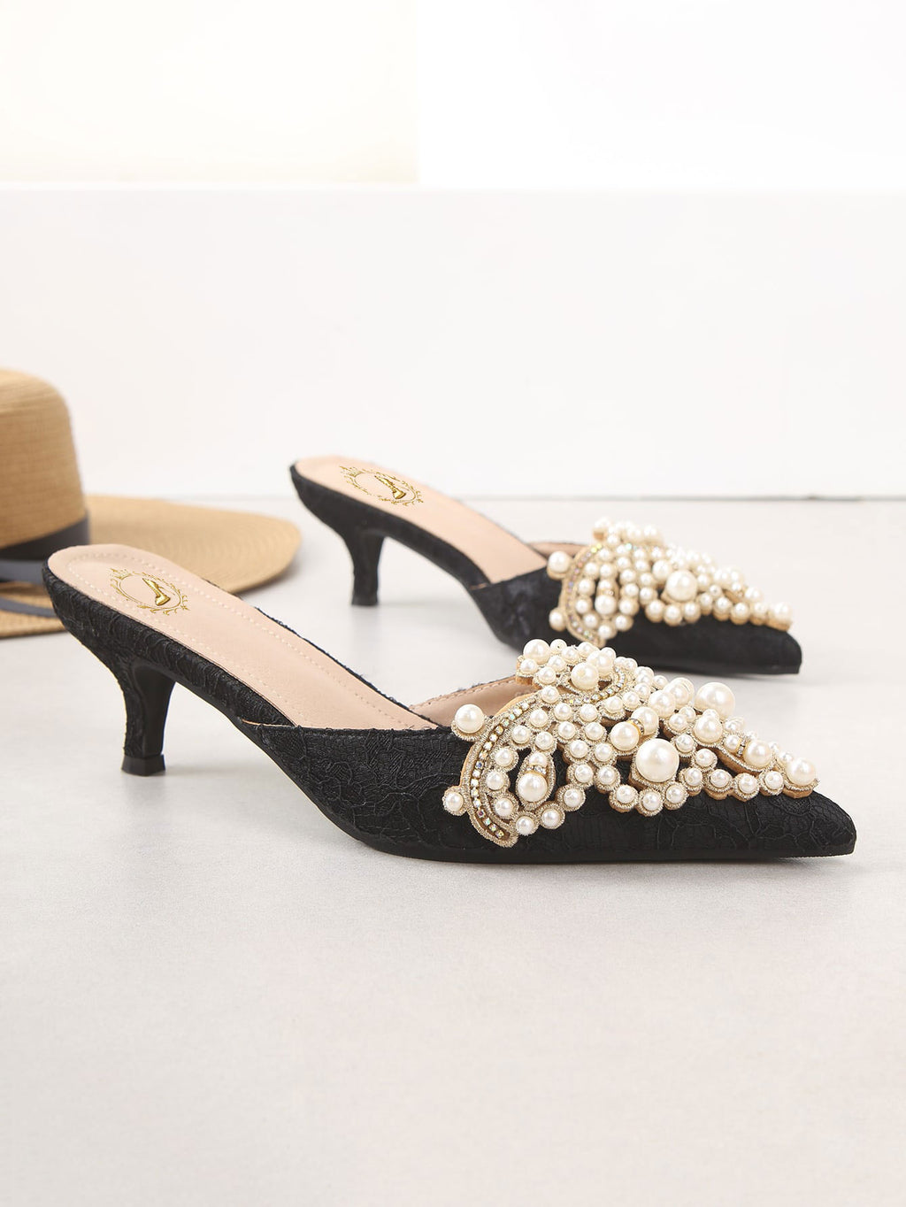 Women Faux Pearl Decor Stiletto Heeled Mules, Fashion Outdoor Pumps, Elegant, Party, Summer Outfits