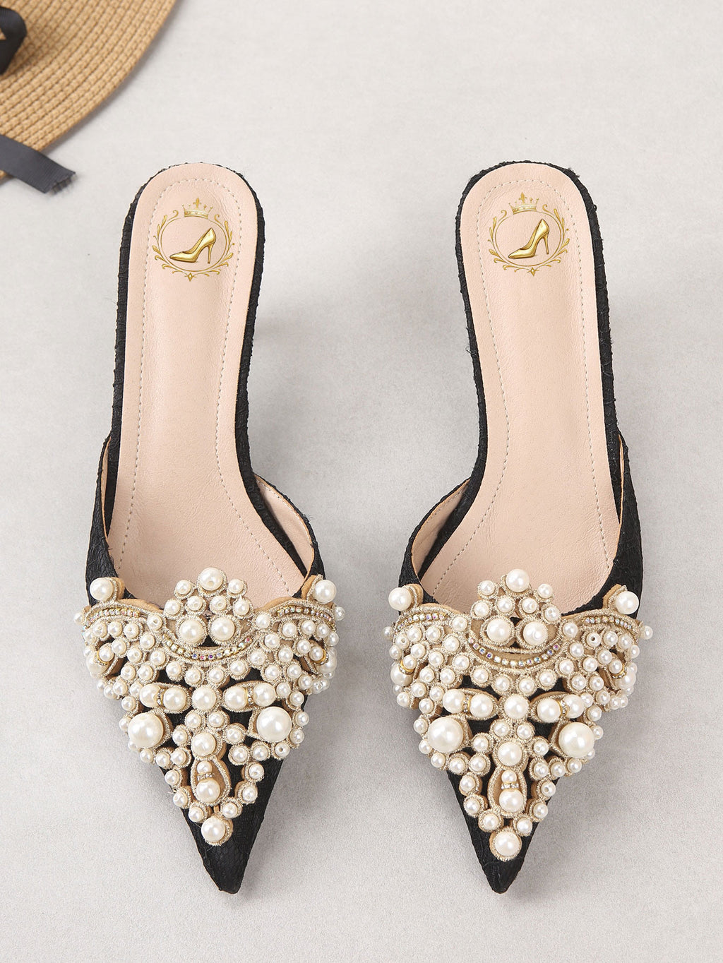 Women Faux Pearl Decor Stiletto Heeled Mules, Fashion Outdoor Pumps, Elegant, Party, Summer Outfits