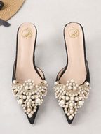 Women Faux Pearl Decor Stiletto Heeled Mules, Fashion Outdoor Pumps, Elegant, Party, Summer Outfits