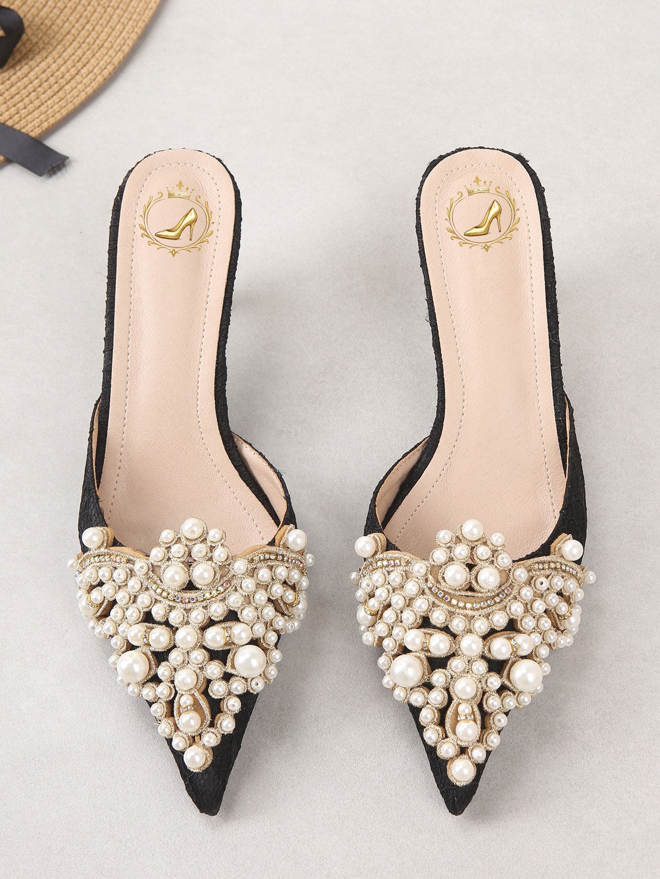 Women Faux Pearl Decor Stiletto Heeled Mules, Fashion Outdoor Pumps, Elegant, Party, Summer Outfits