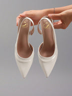 Women's Fashion Glossy PU Leather Pointed Toe Sexy Elegant Strap Kitten Heel Sandals, Elegant, Women Pumps, Elegant,Wedding Outfits,Summer Shoes