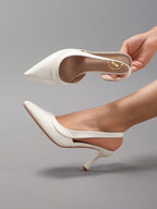 Women's Fashion Glossy PU Leather Pointed Toe Sexy Elegant Strap Kitten Heel Sandals, Elegant, Women Pumps, Elegant,Wedding Outfits,Summer Shoes