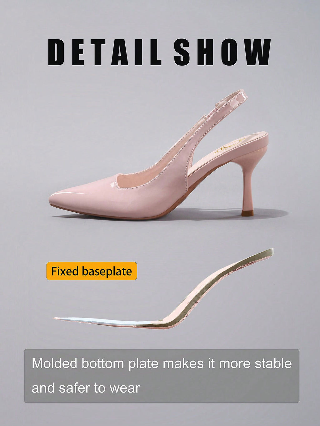 Women's Classic Minimalist High Heels, Patent PU Leather Pointed Toe Back Strap Kitten Heels, Elegant Sexy Party Pumps, Pink, Elegant