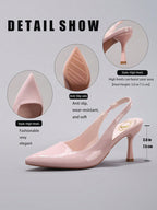 Women's Classic Minimalist High Heels, Patent PU Leather Pointed Toe Back Strap Kitten Heels, Elegant Sexy Party Pumps, Pink, Elegant