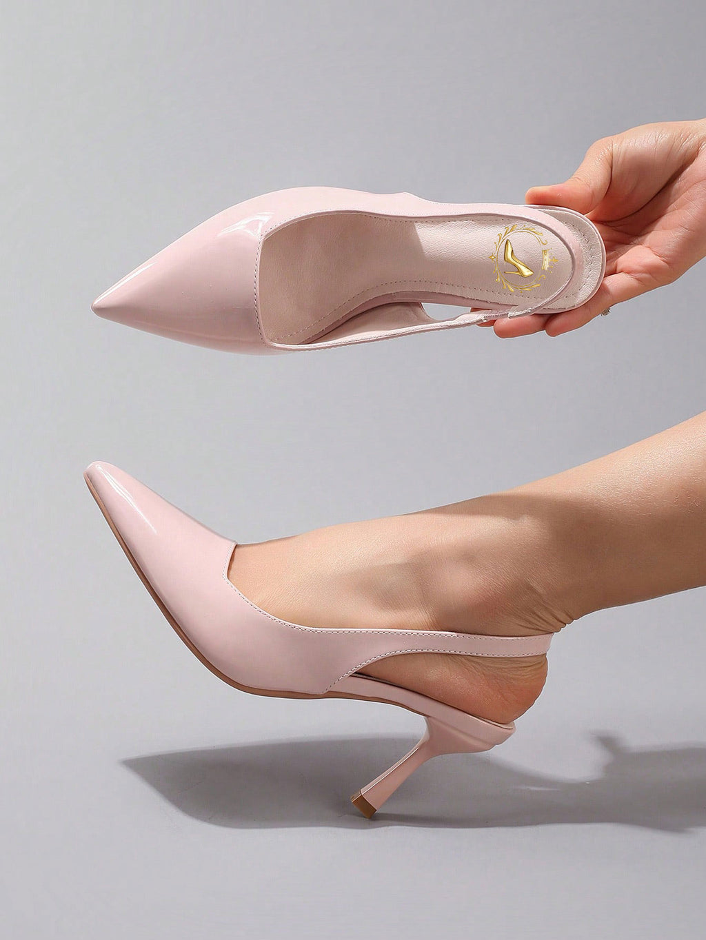 Women's Classic Minimalist High Heels, Patent PU Leather Pointed Toe Back Strap Kitten Heels, Elegant Sexy Party Pumps, Pink, Elegant