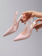 Women's Classic Minimalist High Heels, Patent PU Leather Pointed Toe Back Strap Kitten Heels, Elegant Sexy Party Pumps, Pink, Elegant