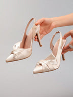Women's Twist Pointed Toe High Heel Shoes, Sexy Party Wedding Satin Ankle Strap Stiletto Sandals, Elegant