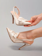 Women's Twist Pointed Toe High Heel Shoes, Sexy Party Wedding Satin Ankle Strap Stiletto Sandals, Elegant