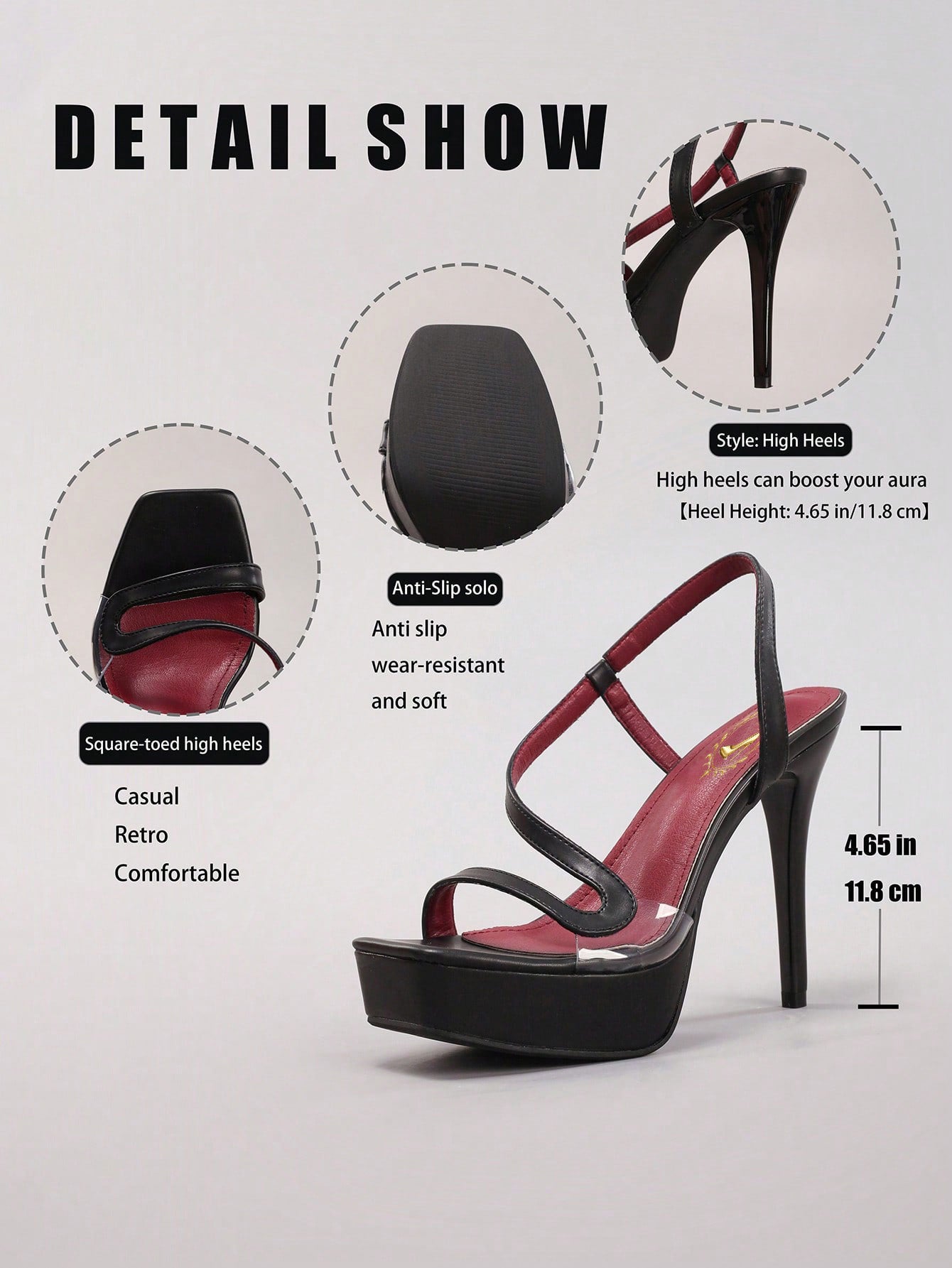 Spring/Summer Women's Platform High Heel Shoes, Transparent PVC Splicing Sexy Open Toe, Thick Sole Thin Heel Black Sandals For Party