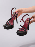 Spring/Summer Women's Platform High Heel Shoes, Transparent PVC Splicing Sexy Open Toe, Thick Sole Thin Heel Black Sandals For Party