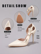 Fashionable Bow-Knot White High Heel Shoes, Sexy Pointed Toe Party Wedding Hollow Out Stiletto Heels, Patent Leather,Elegant