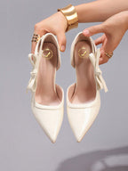 Fashionable Bow-Knot White High Heel Shoes, Sexy Pointed Toe Party Wedding Hollow Out Stiletto Heels, Patent Leather,Elegant
