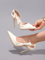 Fashionable Bow-Knot White High Heel Shoes, Sexy Pointed Toe Party Wedding Hollow Out Stiletto Heels, Patent Leather,Elegant