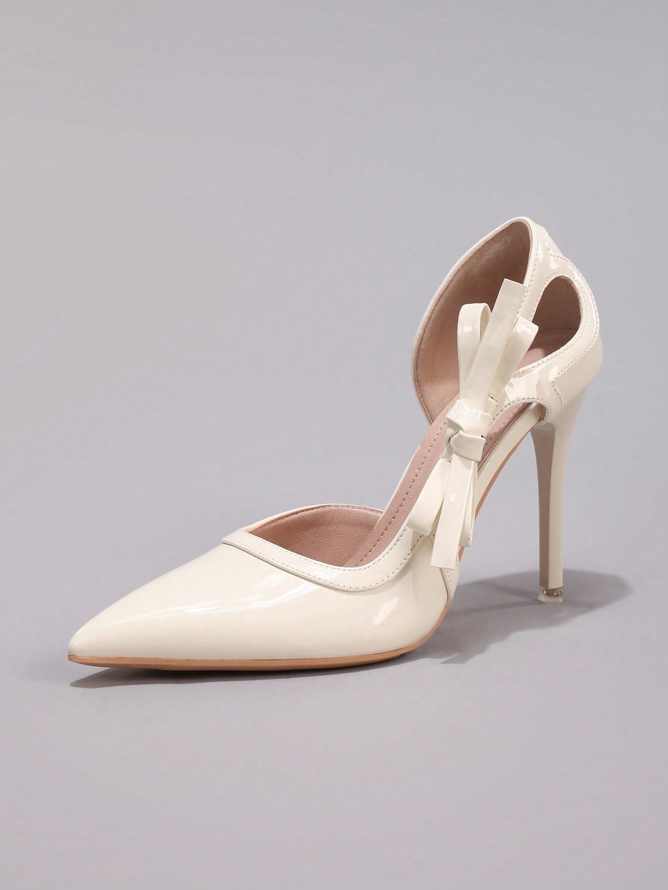Fashionable Bow-Knot White High Heel Shoes, Sexy Pointed Toe Party Wedding Hollow Out Stiletto Heels, Patent Leather,Elegant
