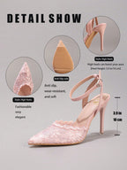 Women's Twist Pointed Toe High Heel Shoes, Sexy Party Wedding Satin Ankle Strap Stiletto Sandals, Elegant