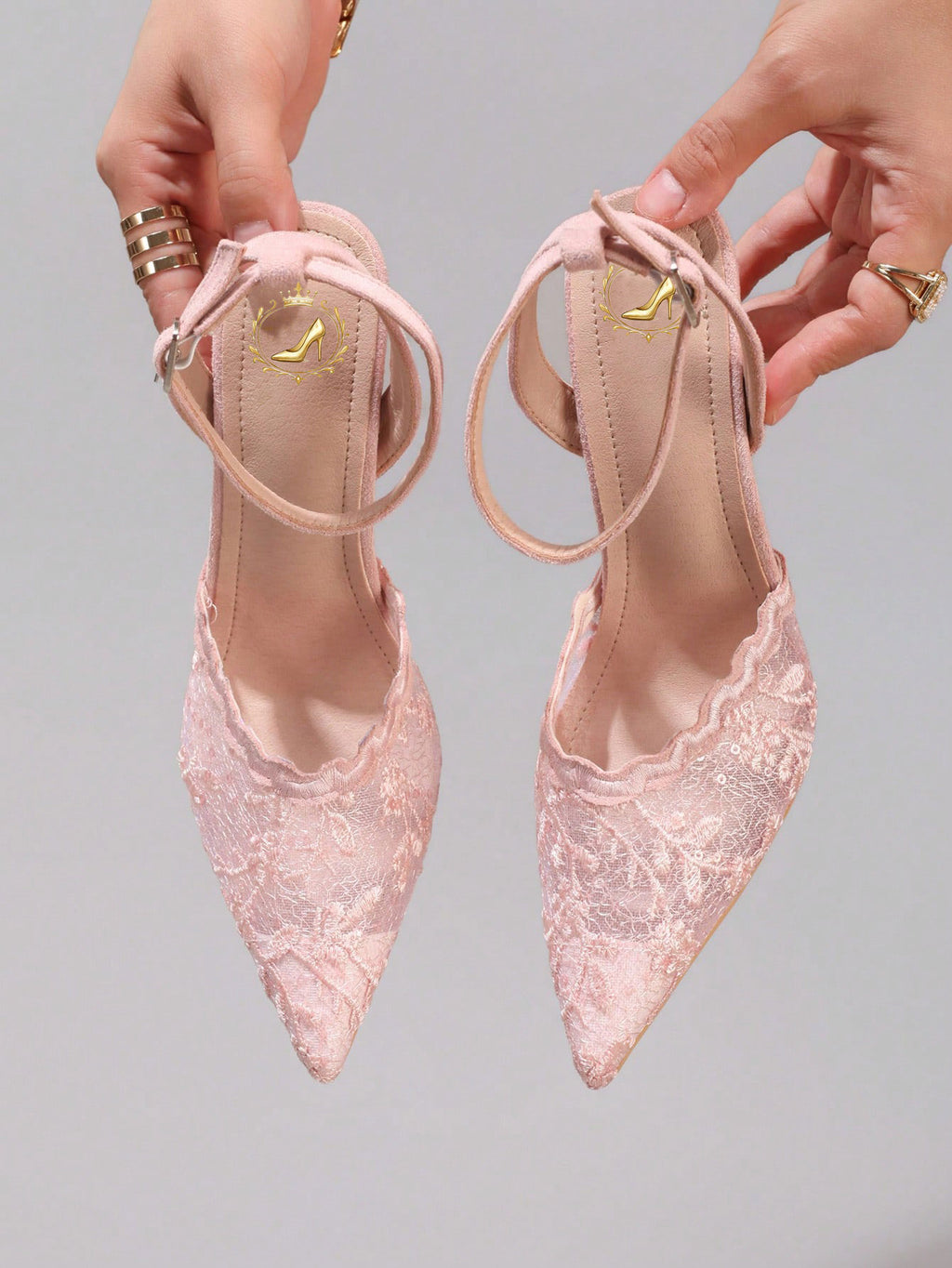 Fashionable Lace Embroidered High Heel Shoes, Sexy Pointed Toe Super High Heel Evening Party Shoes, Thin Heel Black Sandals For Women, Stiletto Heels