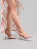 Women's Twist Pointed Toe High Heel Shoes, Sexy Party Wedding Satin Ankle Strap Stiletto Sandals, Elegant