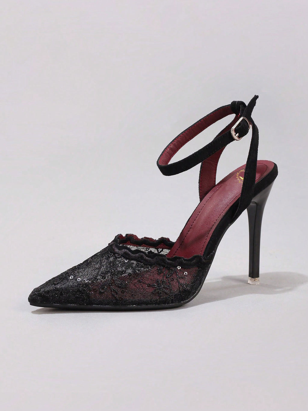 Fashionable Lace Embroidered High Heel Shoes, Sexy Pointed Toe Super High Heel Evening Party Shoes, Thin Heel Black Sandals For Women, Stiletto Heels
