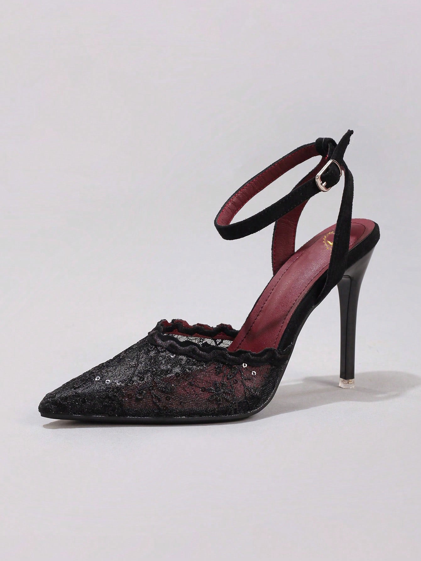 Fashionable Lace Embroidered High Heel Shoes, Sexy Pointed Toe Super High Heel Evening Party Shoes, Thin Heel Black Sandals For Women, Stiletto Heels