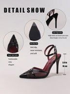 Fashionable Lace Patchwork High Heel Shoes, Sexy Pointed Toe Super High Heel Party Pumps, Black Stiletto Sandals For Women,Red Bottoms Heels