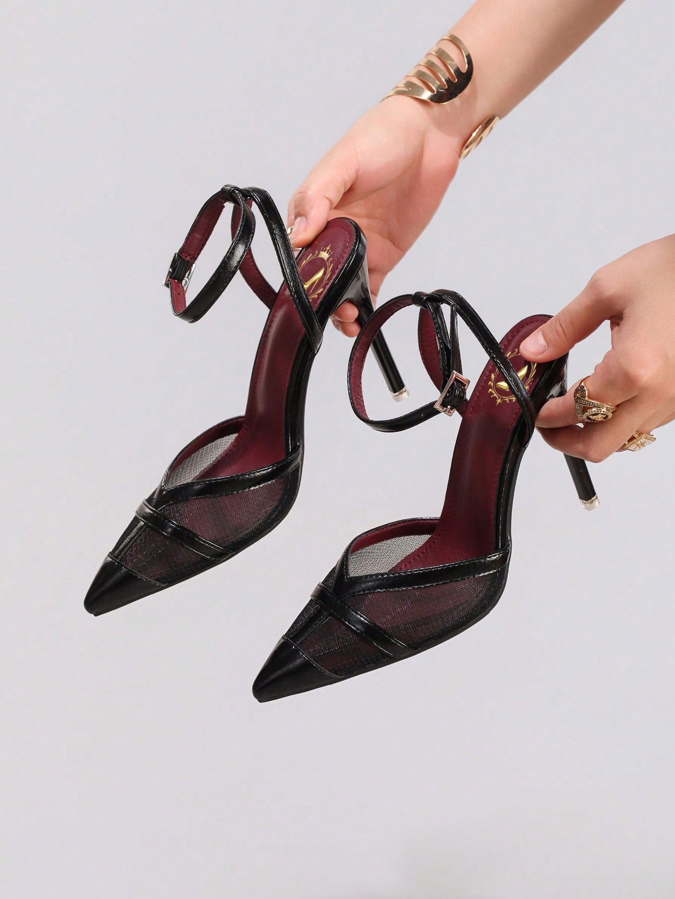 Fashionable Lace Patchwork High Heel Shoes, Sexy Pointed Toe Super High Heel Party Pumps, Black Stiletto Sandals For Women,Red Bottoms Heels