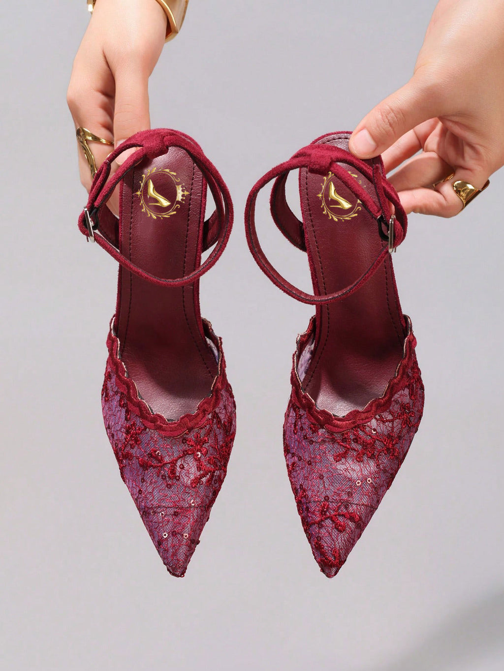 Fashionable Lace Embroidered High Heel Shoes, Sexy Pointed Toe Super High Heel Evening Party Shoes, Thin Heel Black Sandals For Women, Stiletto Heels