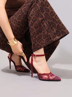 Fashionable Lace Embroidered High Heel Shoes, Sexy Pointed Toe Super High Heel Evening Party Shoes, Thin Heel Black Sandals For Women, Stiletto Heels