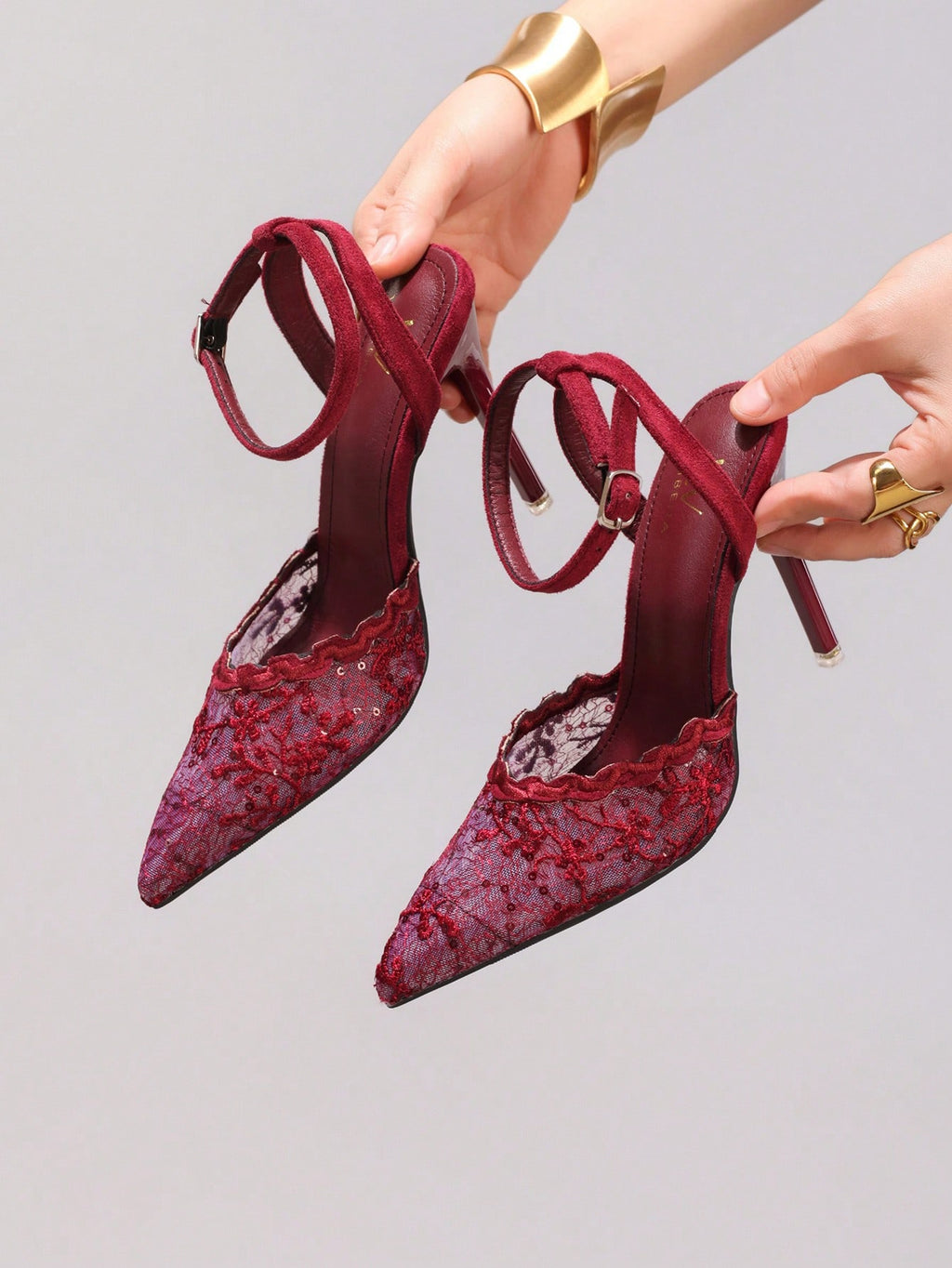 Fashionable Lace Embroidered High Heel Shoes, Sexy Pointed Toe Super High Heel Evening Party Shoes, Thin Heel Black Sandals For Women, Stiletto Heels