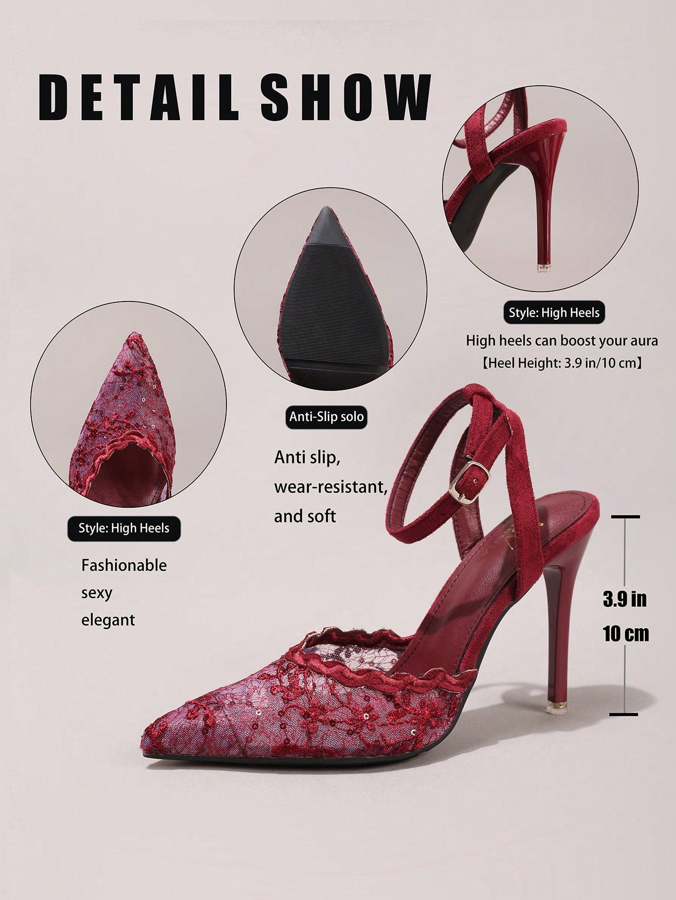 Fashionable Lace Embroidered High Heel Shoes, Sexy Pointed Toe Super High Heel Evening Party Shoes, Thin Heel Black Sandals For Women, Stiletto Heels