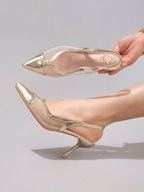 Fashionable Lace Patchwork Champagne High Heel Shoes, Sexy Pointed Toe Party Evening Pumps, Breathable Ankle Strap Sandals For Women, Wedding Outfits