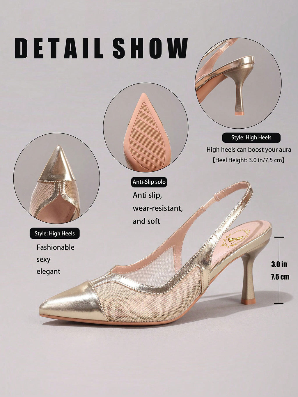 Fashionable Lace Patchwork Champagne High Heel Shoes, Sexy Pointed Toe Party Evening Pumps, Breathable Ankle Strap Sandals For Women, Wedding Outfits