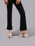 Fashionable Lace Embroidered High Heel Sandals, Faux Pearl Decor Sexy Party Shoes, Open Toe Square Heel Slide Sandals For Women