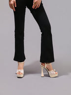 Fashionable Lace Embroidered High Heel Sandals, Faux Pearl Decor Sexy Party Shoes, Open Toe Square Heel Slide Sandals For Women
