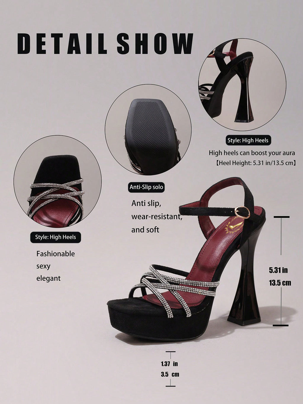 Fashionable Rhinestone High Heel Sandals, Sexy Party Evening Shoes, Open Toe Square Heel Mules, Wine Red High Heels For Women
