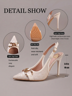 Fashionable Embroidered Chain Decor High Heel Shoes, Sexy Pointed Toe Super High Heels For Ball, Party, Wedding, Elegant White Super High Heels For Women,Mothers Day Gift