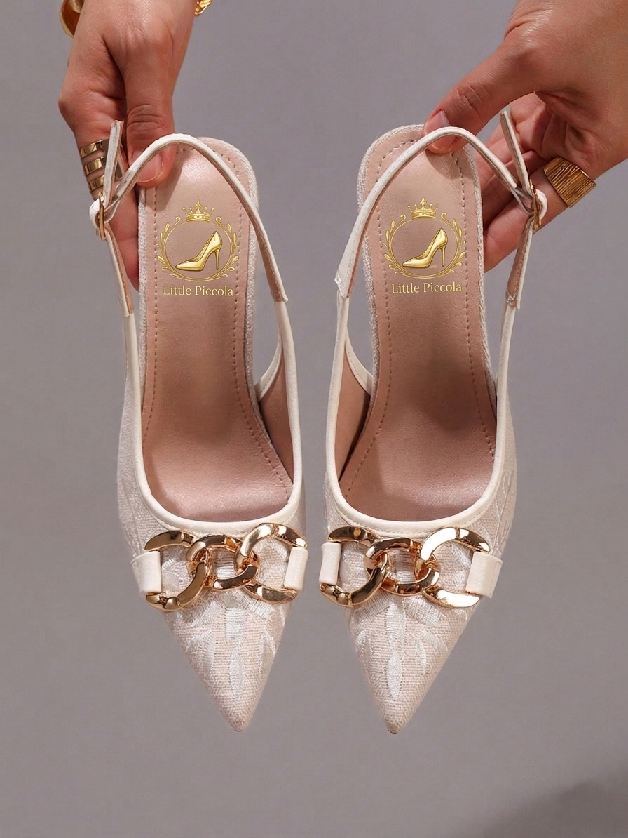 Fashionable Embroidered Chain Decor High Heel Shoes, Sexy Pointed Toe Super High Heels For Ball, Party, Wedding, Elegant White Super High Heels For Women,Mothers Day Gift