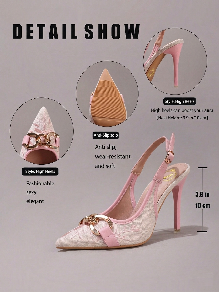Fashionable Embroidered Chain Decor High Heel Shoes, Sexy Pointed Toe Super High Heels For Ball, Party, Wedding, Elegant White Super High Heels For Women,Mothers Day Gift