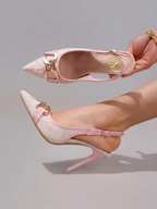 Fashionable Embroidered Chain Decor High Heel Shoes, Sexy Pointed Toe Super High Heels For Ball, Party, Wedding, Elegant White Super High Heels For Women,Mothers Day Gift