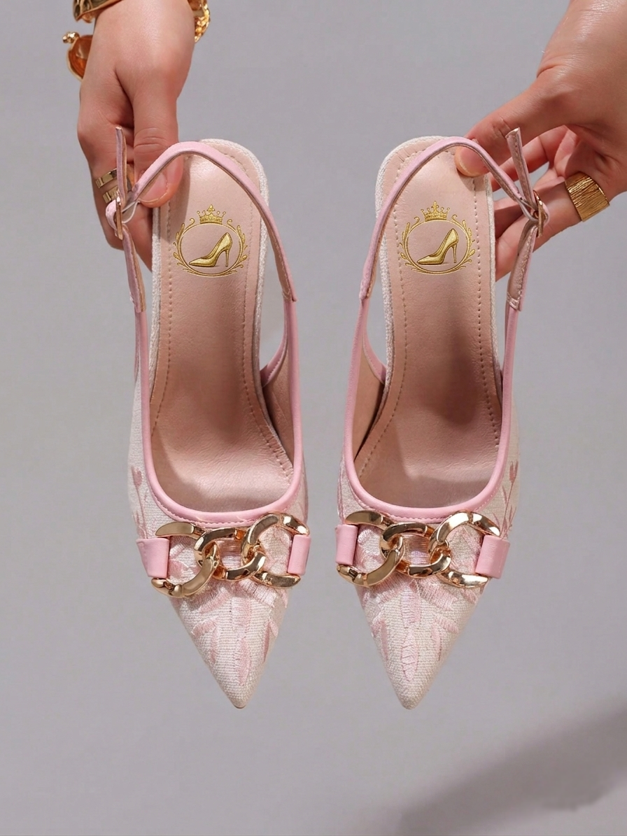 Fashionable Embroidered Chain Decor High Heel Shoes, Sexy Pointed Toe Super High Heels For Ball, Party, Wedding, Elegant White Super High Heels For Women,Mothers Day Gift