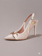 Fashionable Embroidered Chain Decor High Heel Shoes, Sexy Pointed Toe Super High Heels For Ball, Party, Wedding, Elegant White Super High Heels For Women,Mothers Day Gift
