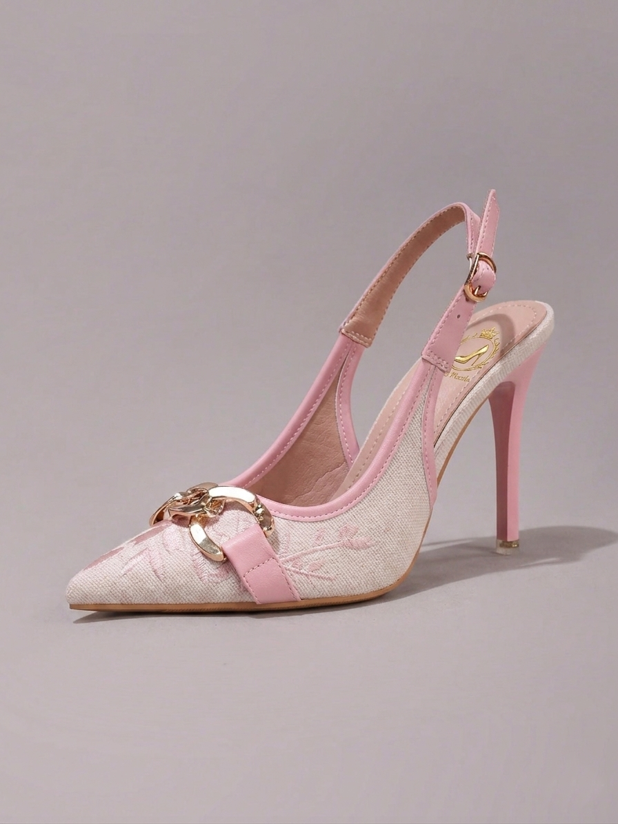 Elegant Super High Heel Shoes With Fashionable Embroidered Chain Decor, Sexy Pointed Toe, Suitable For Formal Occasions, Parties And Galas, Wedding Outfits