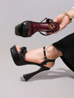 Fashionable Twist Knot Black High Heel Sandals, Sexy Party Shoes, Open Toe Square Heel Mules, High Platform Heels For Women
