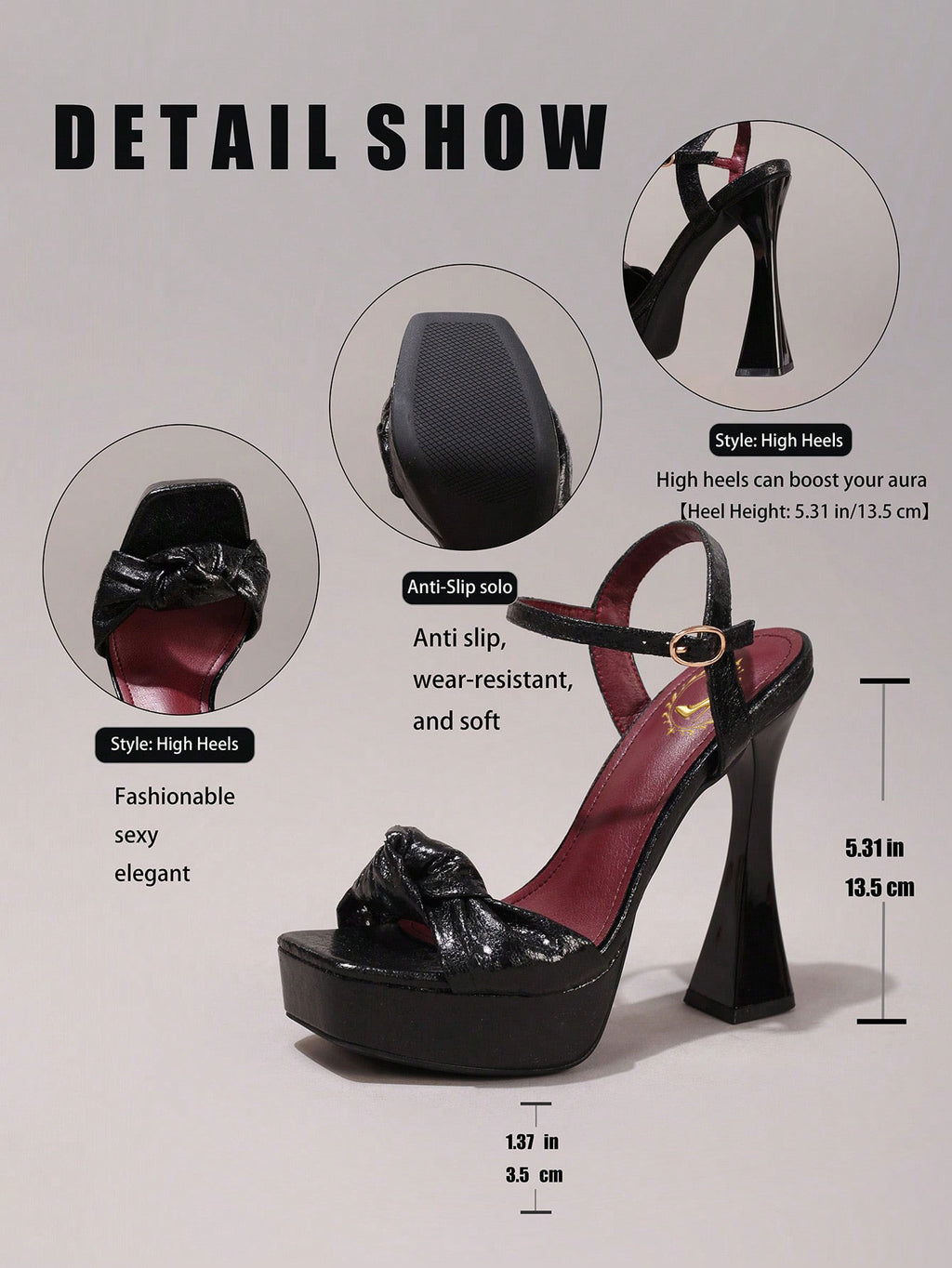 Fashionable Twist Knot Black High Heel Sandals, Sexy Party Shoes, Open Toe Square Heel Mules, High Platform Heels For Women
