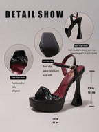 Fashionable Twist Knot Black High Heel Sandals, Sexy Party Shoes, Open Toe Square Heel Mules, High Platform Heels For Women