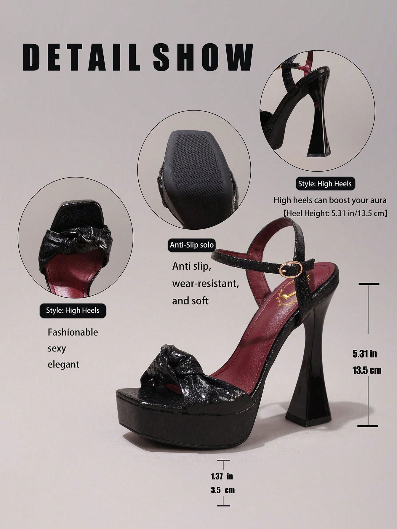 Fashionable Twist Knot Black High Heel Sandals, Sexy Party Shoes, Open Toe Square Heel Mules, High Platform Heels For Women