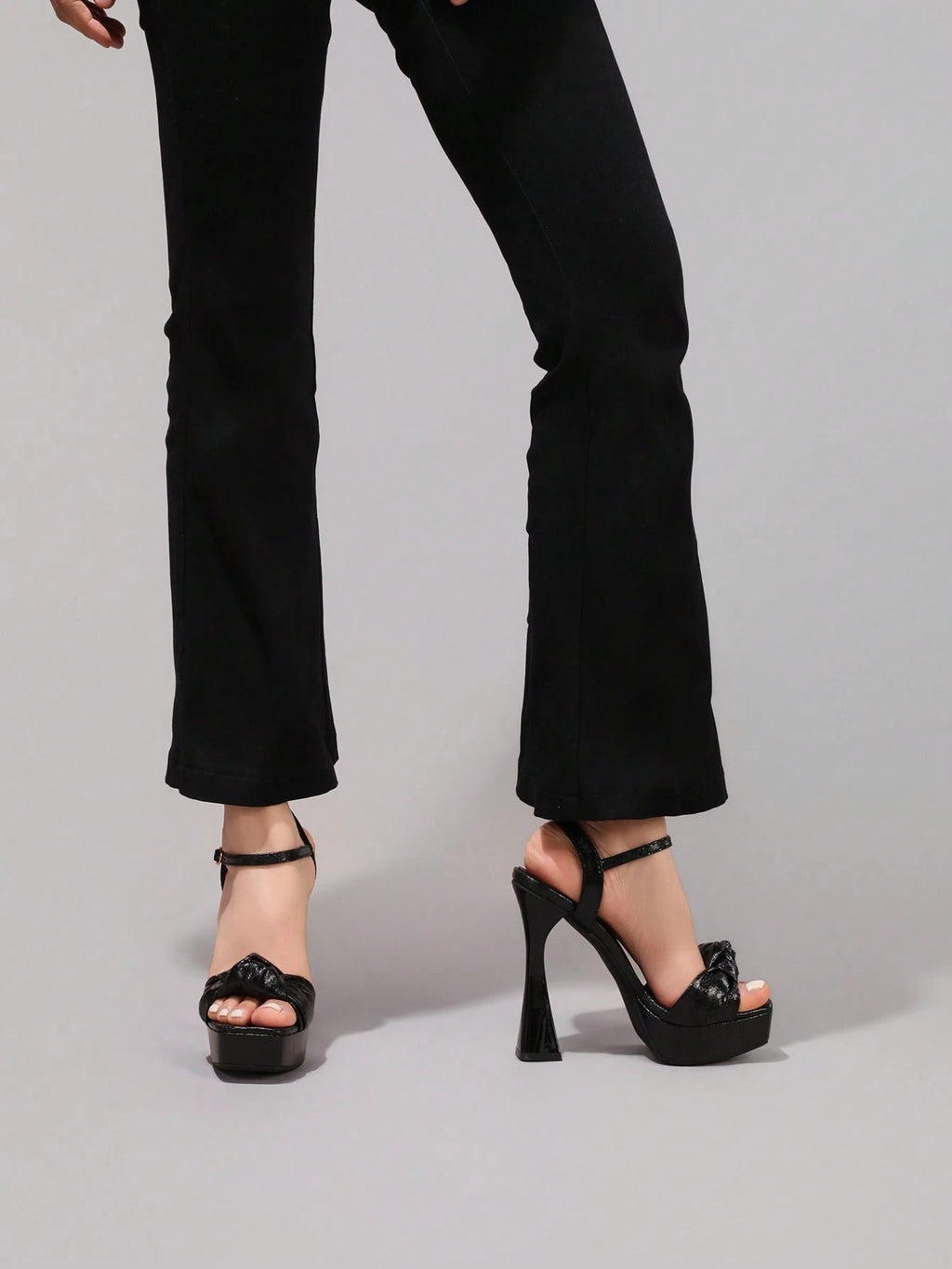 Fashionable Twist Knot Black High Heel Sandals, Sexy Party Shoes, Open Toe Square Heel Mules, High Platform Heels For Women