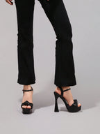 Fashionable Twist Knot Black High Heel Sandals, Sexy Party Shoes, Open Toe Square Heel Mules, High Platform Heels For Women