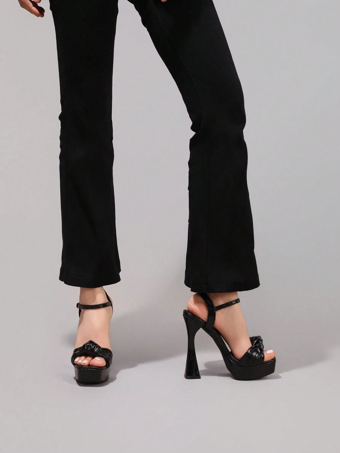 Fashionable Twist Knot Black High Heel Sandals, Sexy Party Shoes, Open Toe Square Heel Mules, High Platform Heels For Women