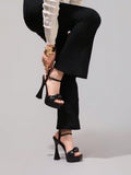Fashionable Twist Knot Black High Heel Sandals, Sexy Party Shoes, Open Toe Square Heel Mules, High Platform Heels For Women
