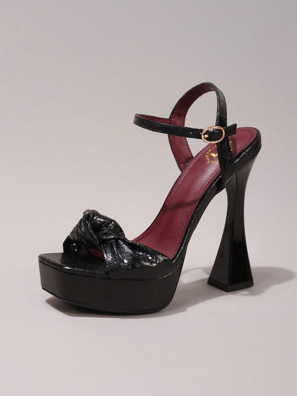 Fashionable Twist Knot Black High Heel Sandals, Sexy Party Shoes, Open Toe Square Heel Mules, High Platform Heels For Women